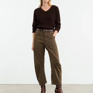Nili Lotan Shon Pant Carbon Bow Leg Cropped 00 wood brown Barrel